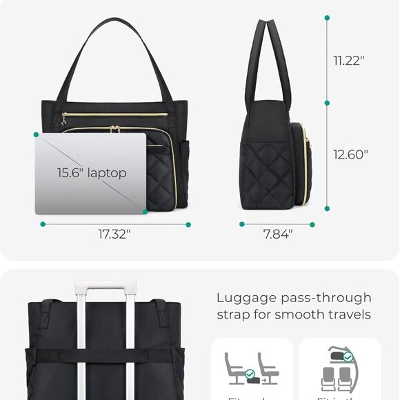 Teacher Tote Bag for Women 15.6in Quilted with Insulated Pocket & Nurse Bag Feat - Picture 6 of 7